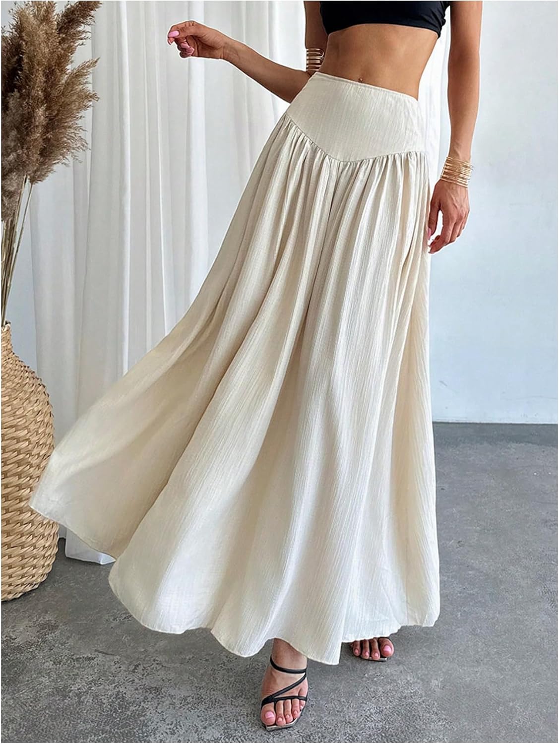 Milania Maxi sukňa pre ženy – plisovaná sukňa s vysokým pásom, ľahká a elegantná