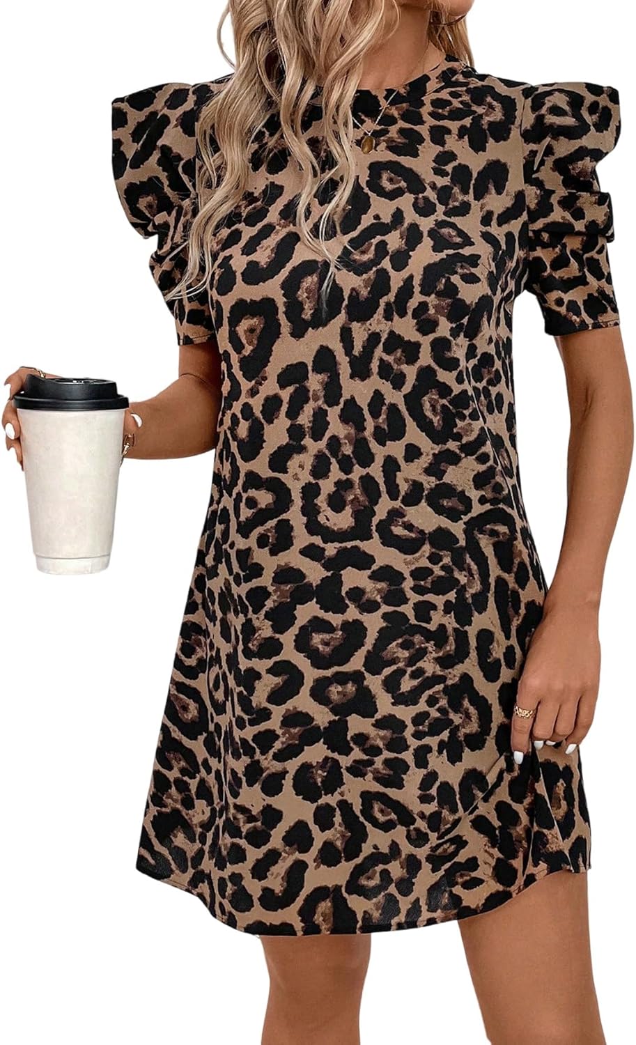 Nina Mini šaty pro ženy – Elegantní letní šaty s leopardím vzorem a nabíranými rukávy