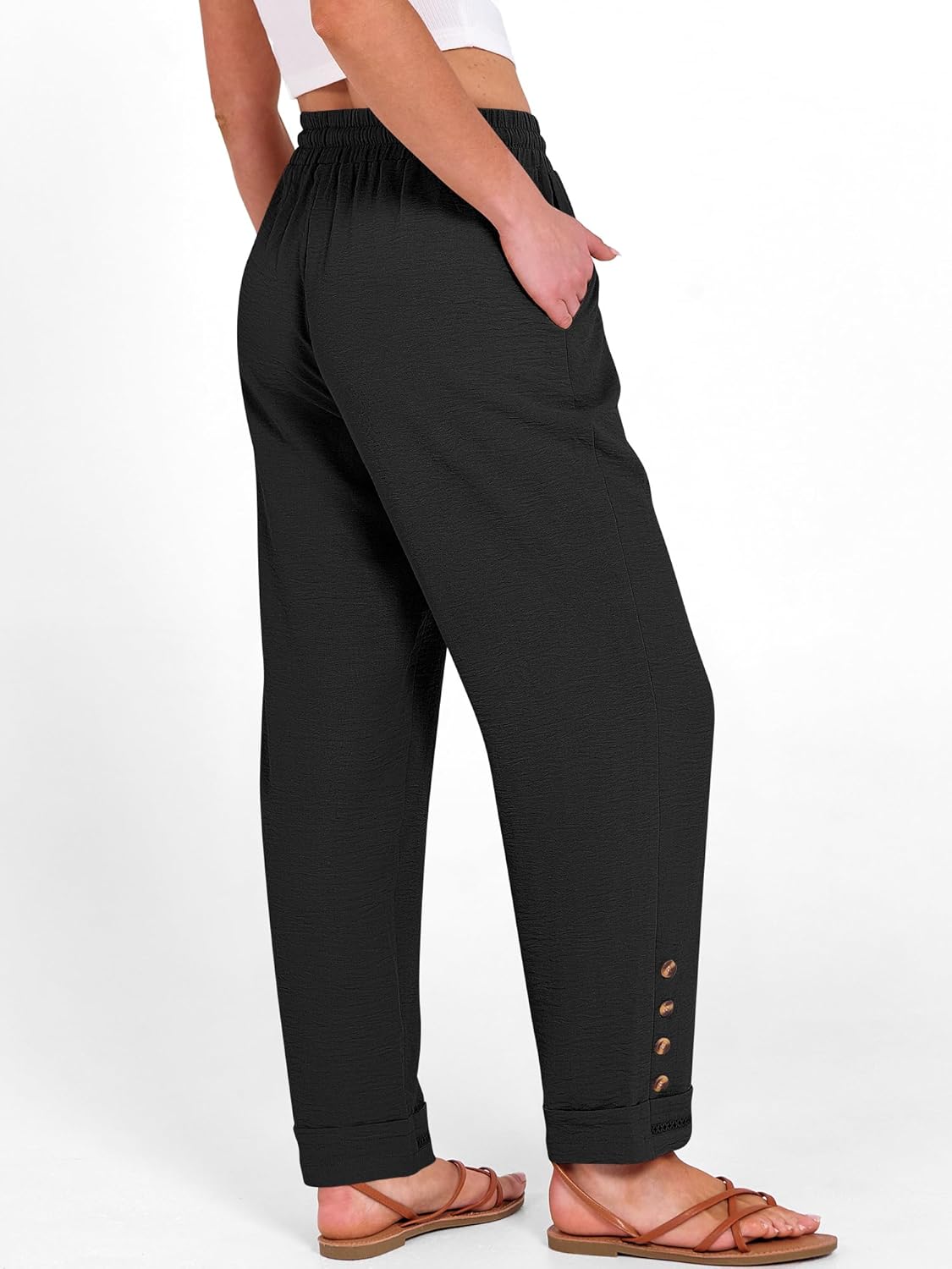 Cianne Pantalon Femme Capri – Coupe Fluide, Taille Élastique Cordon, Casual Été Chic
