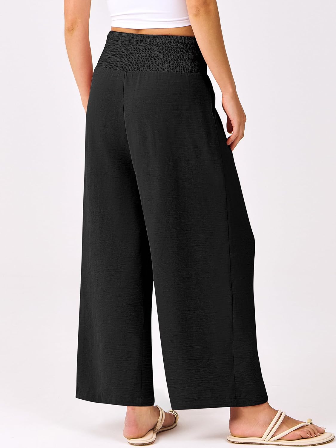 Roxanne Hose Damen – Weite Palazzo-Hose Hohe Taille Fließend & Taschen Sommer