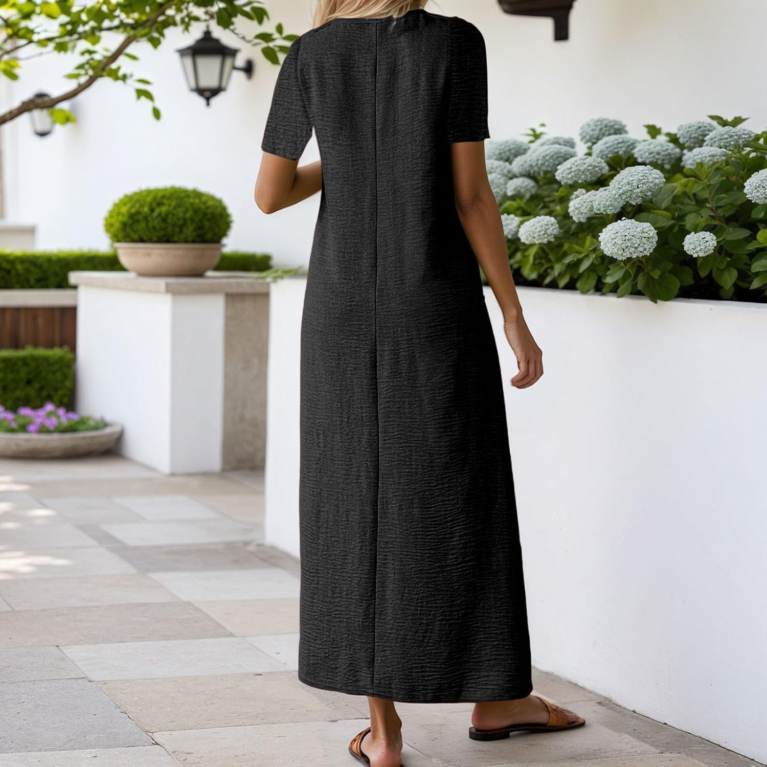 Laura Robe Femme – Robe Longue Lin Col V Coupe Fluide Bohème Confort Été