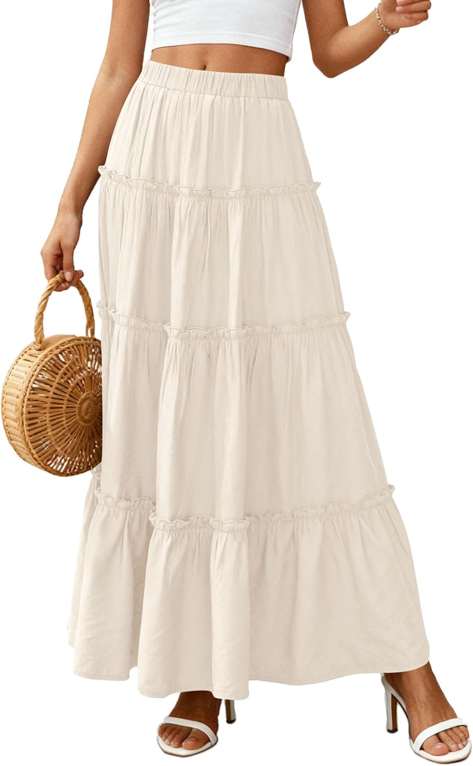 Layza Maxi sukňa pre ženy – Boho sukňa s vysokým pásom, ľahká a s volánmi na leto