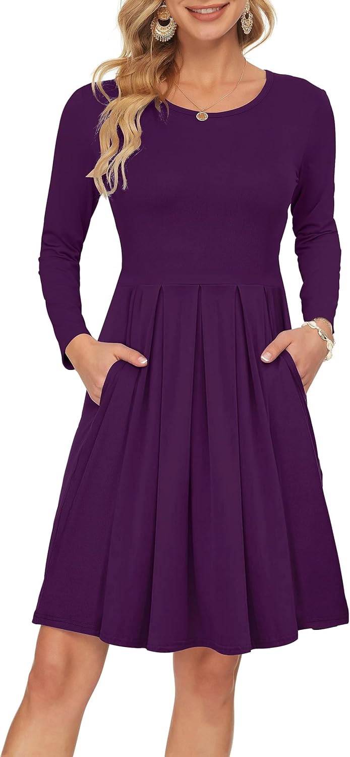 Sophie Robe Femme – Robe Manches Longues Taille Empire Avec Poches Casual Chic