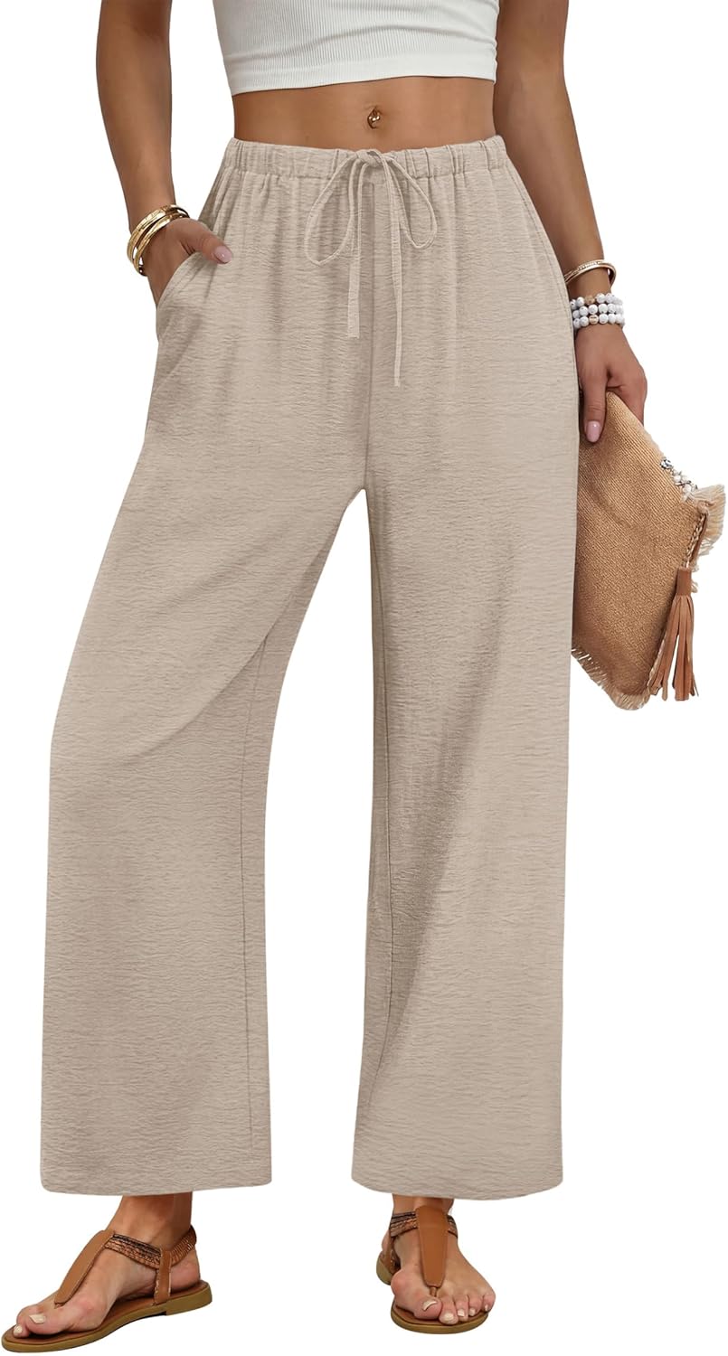 Zoé Pantalón Mujer – Pantalón Palazzo Ancho Cintura Elástica y Bolsillos Verano
