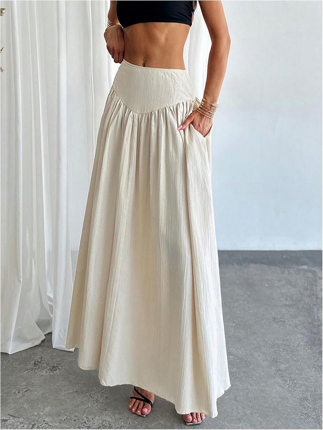Milania Maxi sukňa pre ženy – plisovaná sukňa s vysokým pásom, ľahká a elegantná