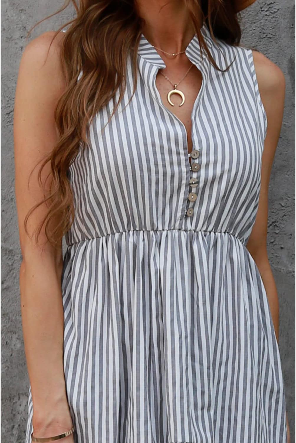 Claire Robe Chemise Midi Femme – Robe Rayée Sans Manches Col V Boutonnée Élégante