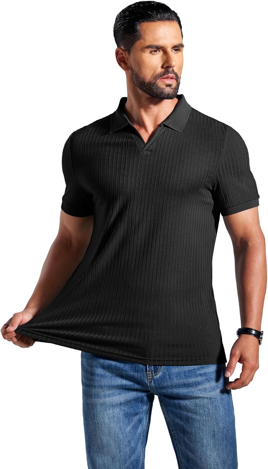 Alex Polo Homme – Polo Côtelé Col V Slim Fit, Léger & Style Été Moderne