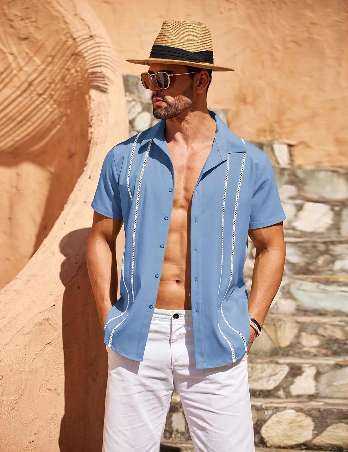 Henry Chemise Guayabera Homme – Chemise Cubaine Été, Broderie & Style Chic