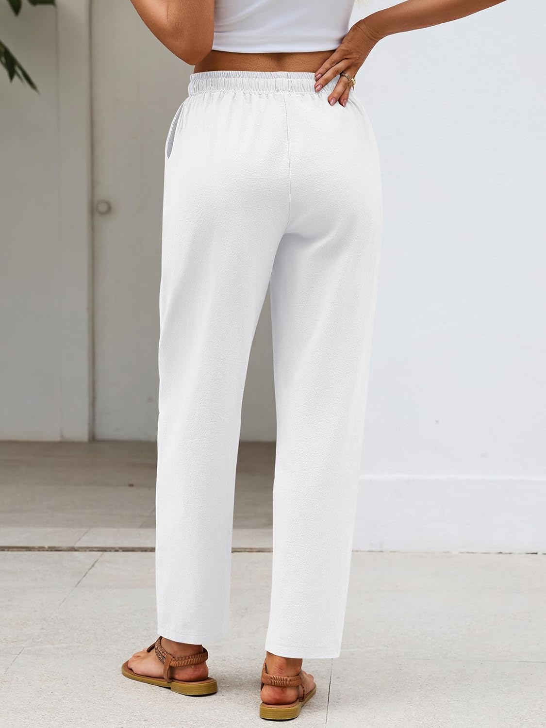 Merry Calças Mulher Linho Algodão – Capri Leve, Cintura Elástica, Casual Verão