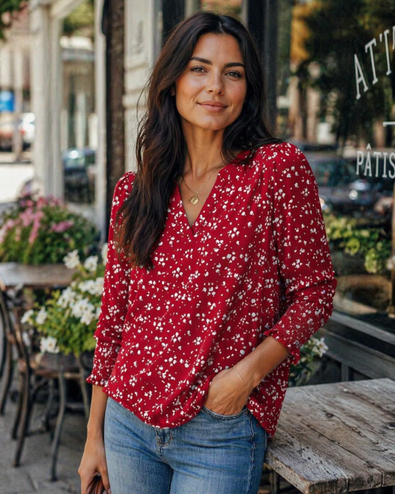 Blusa Veda Donna – Top con Scollo a V, Maniche 3/4 Sbuffanti e Polsini Arricciati Chic