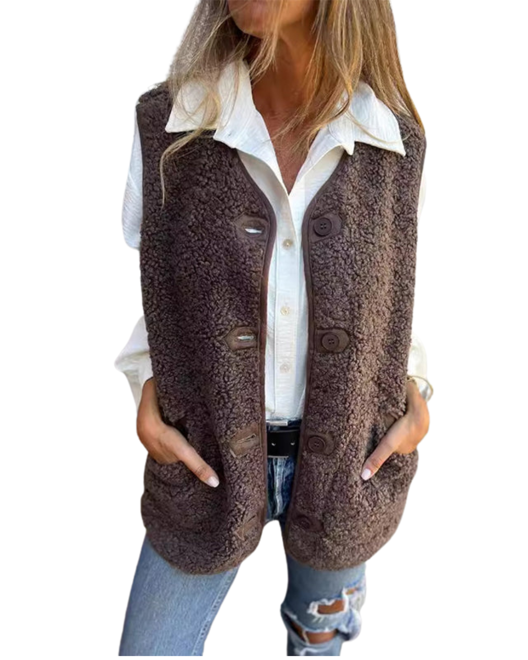 Ζακέτα Julietta για Γυναίκες από Πλεκτό – Αμάνικη Ζακέτα με Κουμπιά, Μαλακό Ύφασμα και Πρακτικές Τσέπες