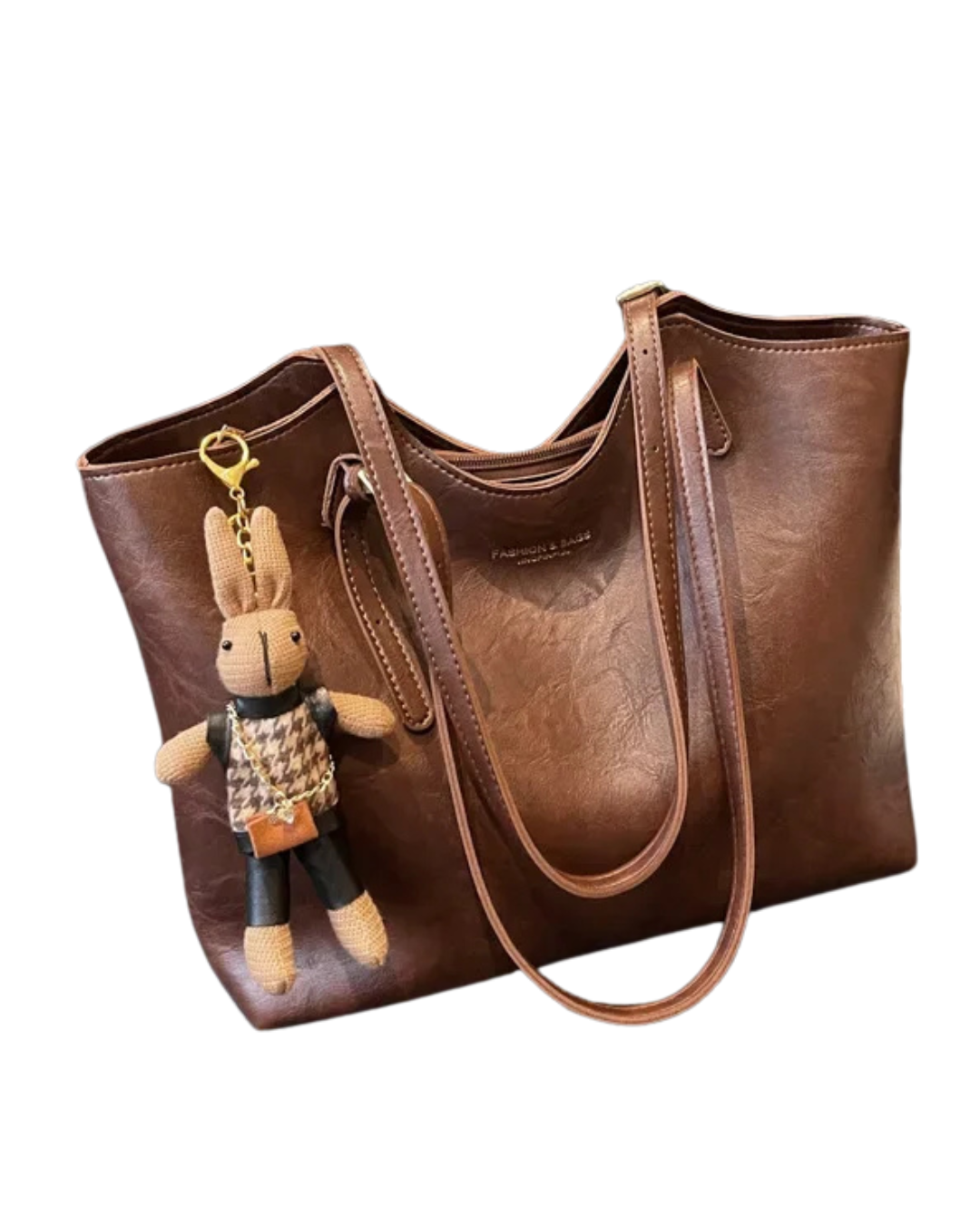 Emma Rustic Edge Tote – Spacieux Sac Vintage en Cuir Végan avec Pendentif Fantaisie