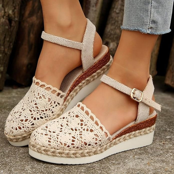 Bailey Espadrilles Femme – Chaussures d'Été Bohèmes avec Détail Crocheté & Look Naturel