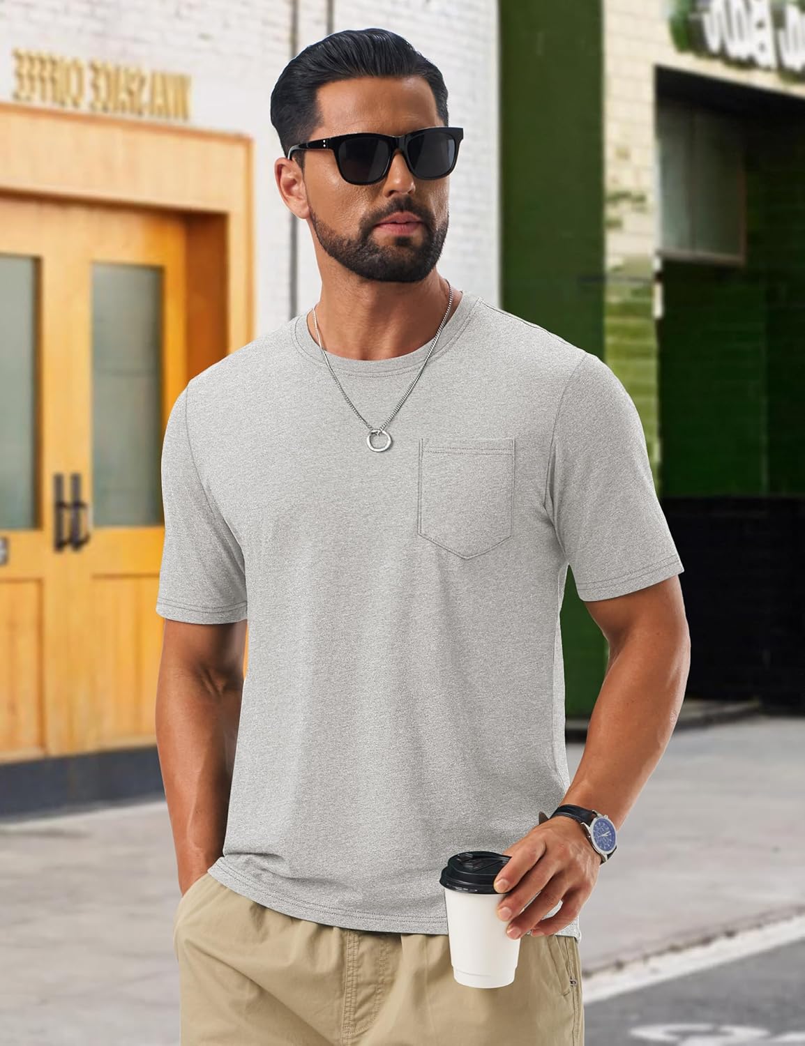 Leonardo T-Shirt Homme – T-Shirt Coton Doux avec Poche, Respirant & Casual Été