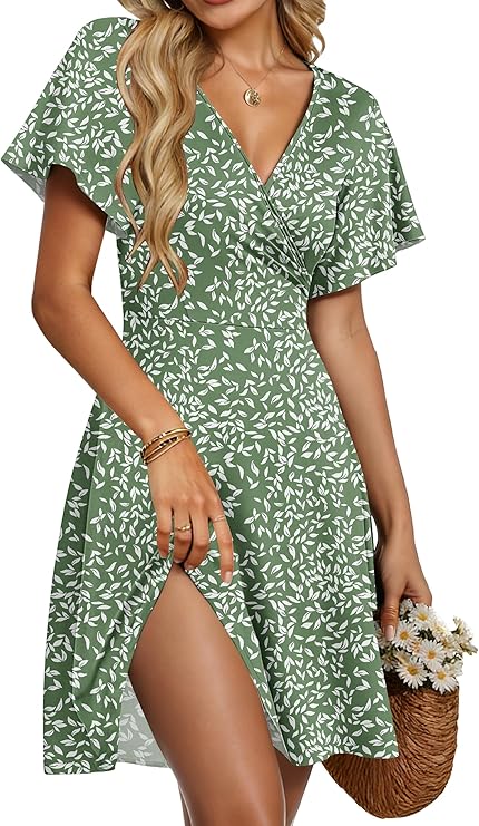 Taffy Robe Été Dame – V-udskæring med kryds, flæseærmer & elegant A-linje pasform