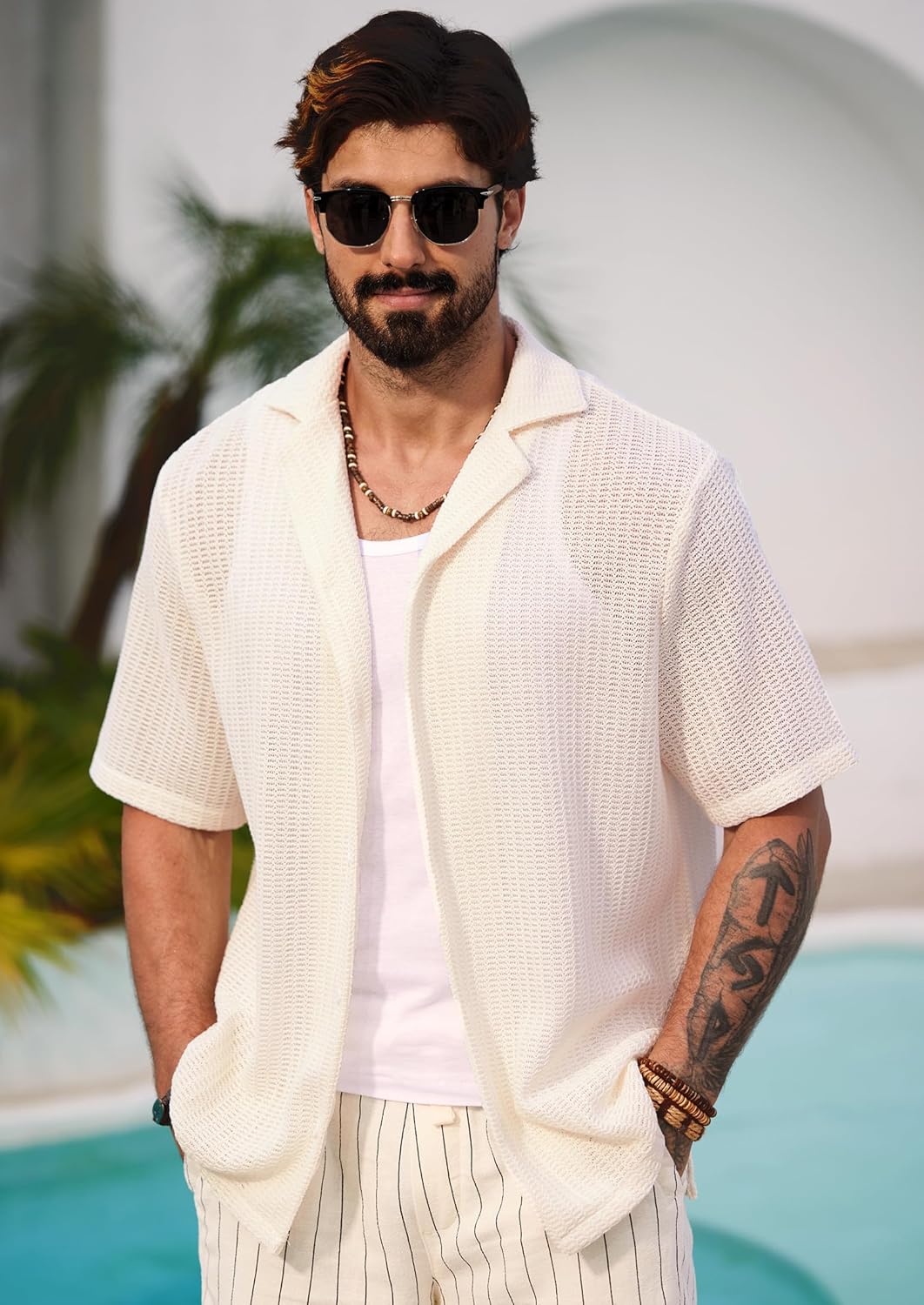 Herbert Chemise Crochet Homme – Chemise Maille Ajourée Style Cubain Été