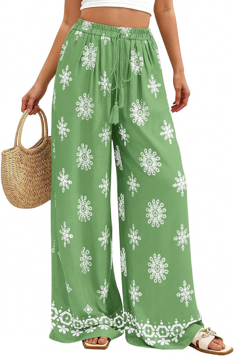 Trixie Damenhose Palazzo Geblümt – Weite fließende Passform, Elastischer Bund, Sommer, Boho