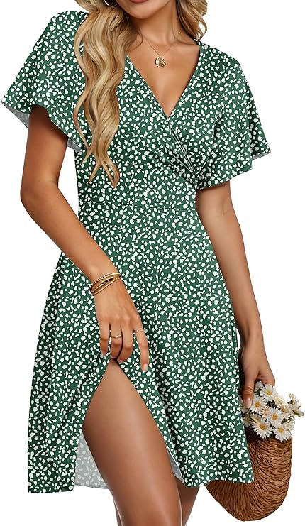 Taffy Robe Été Dame – V-udskæring med kryds, flæseærmer & elegant A-linje pasform