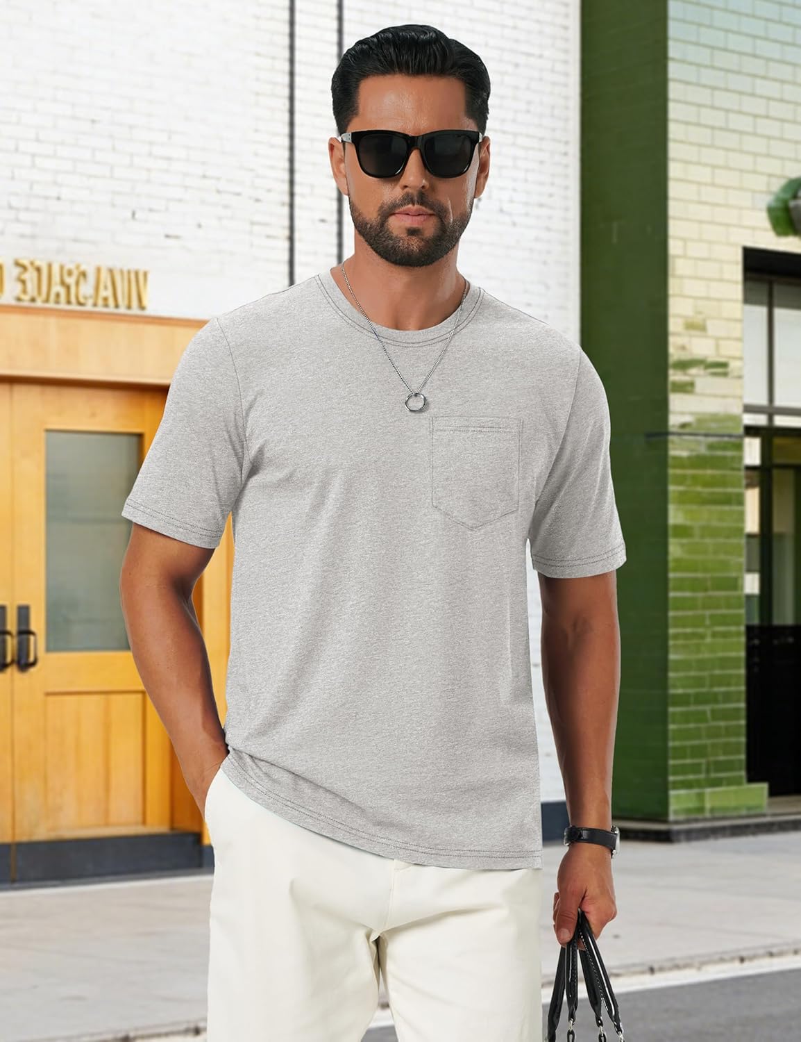 Leonardo T-Shirt Homme – T-Shirt Coton Doux avec Poche, Respirant & Casual Été