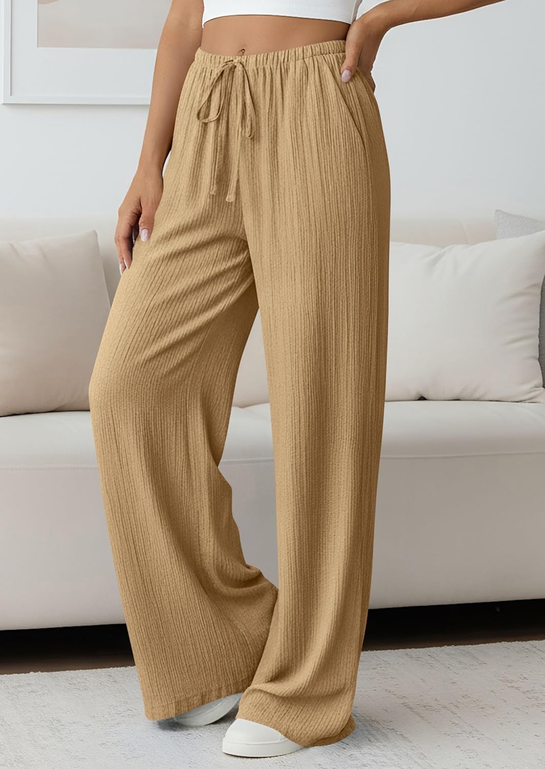 Calças Palazzo Femininas Jessica – Cintura Alta Grande com Cordão e Bolsos Verão