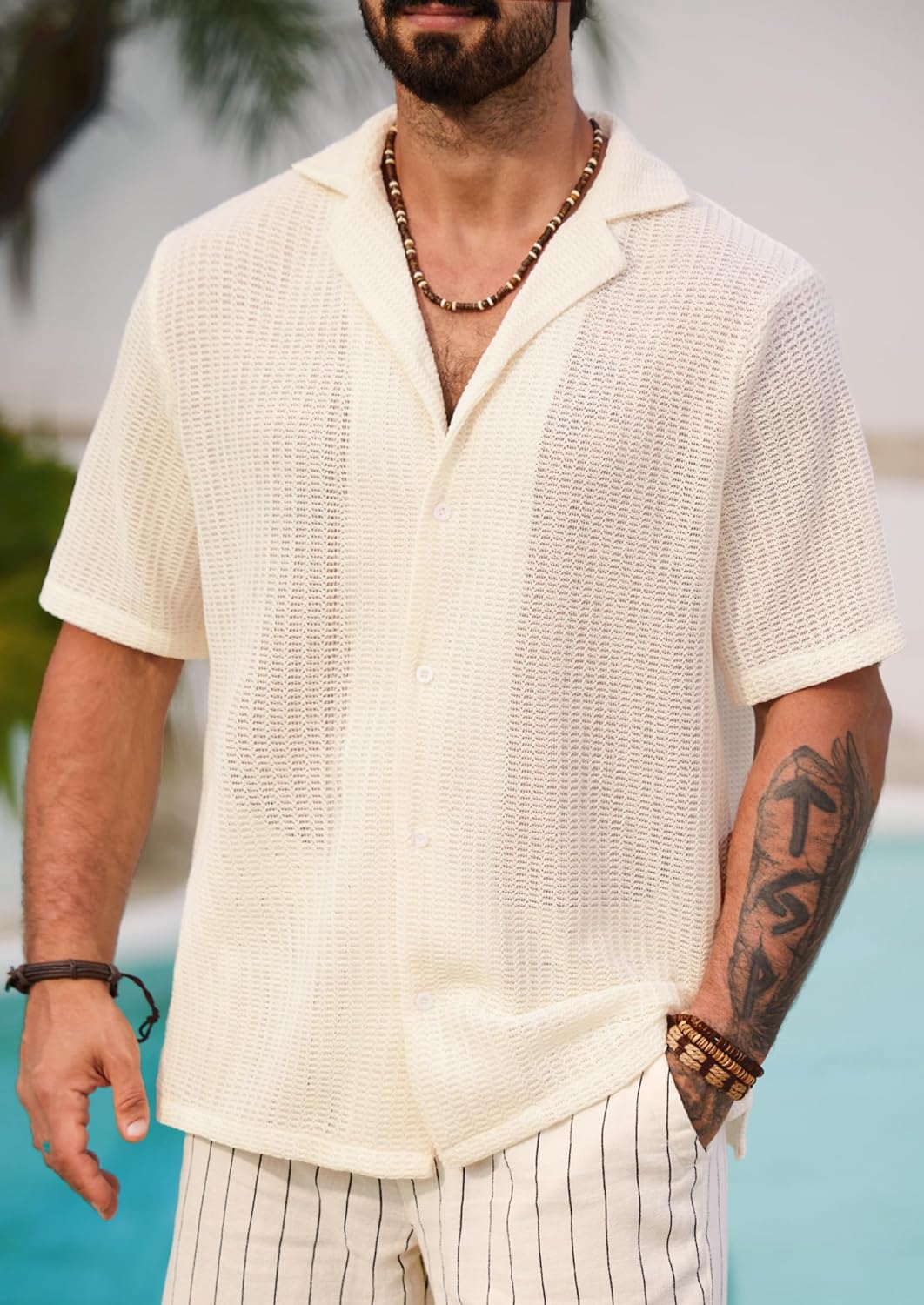 Herbert Chemise Crochet Homme – Chemise Maille Ajourée Style Cubain Été