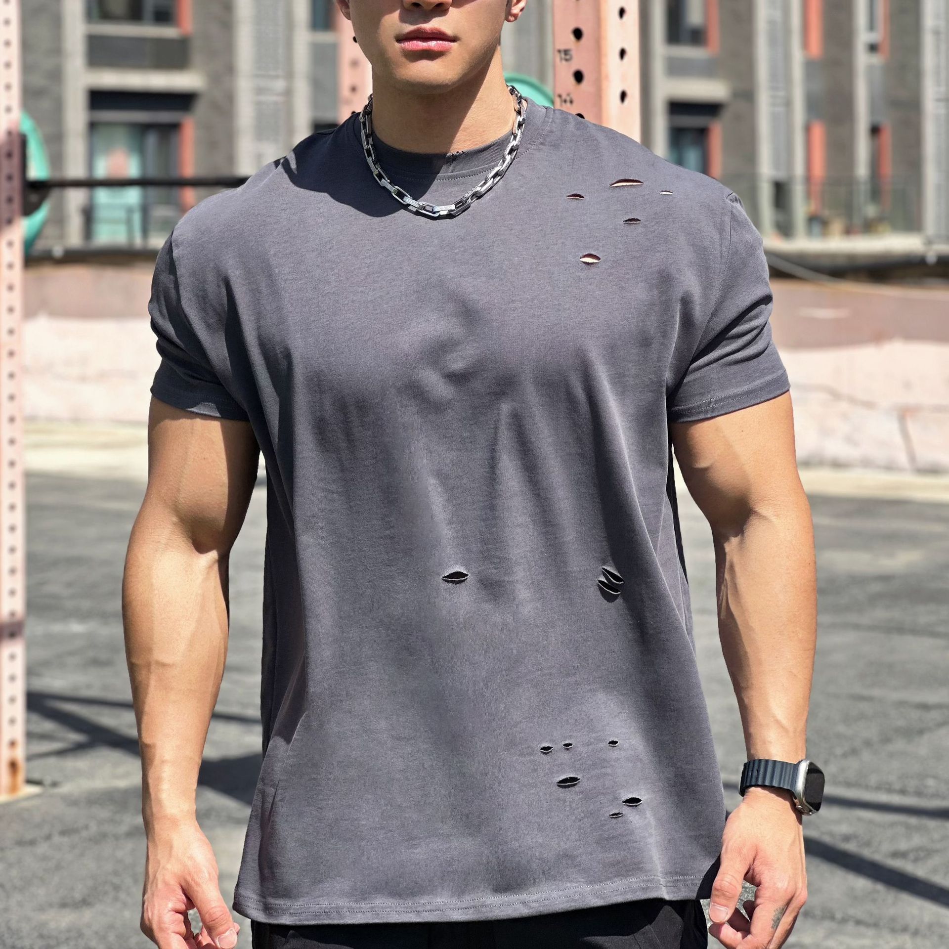 Liam Camiseta de Sport Les hommes– Camiseta Amplia en Algodón de Manga Corta con Diseño Transpirable