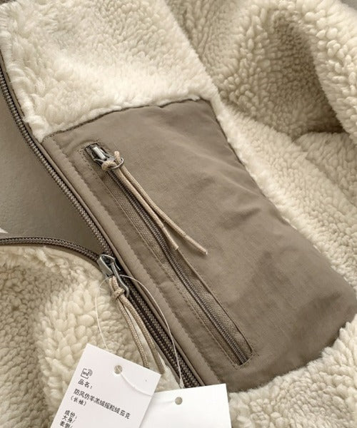 Lily Teddy Damesjas – Warme Jas met Hoge Kraag, Ritssluitingen en Losse Pasvorm