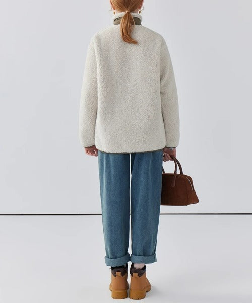 Lily Teddy Damesjas – Warme Jas met Hoge Kraag, Ritssluitingen en Losse Pasvorm