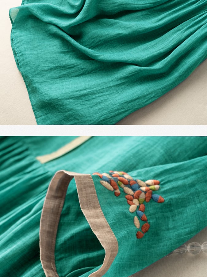 Zara Robe Femme – Robe Brodée en Coton et Lin avec Design Ethnique & Coupe Confortable