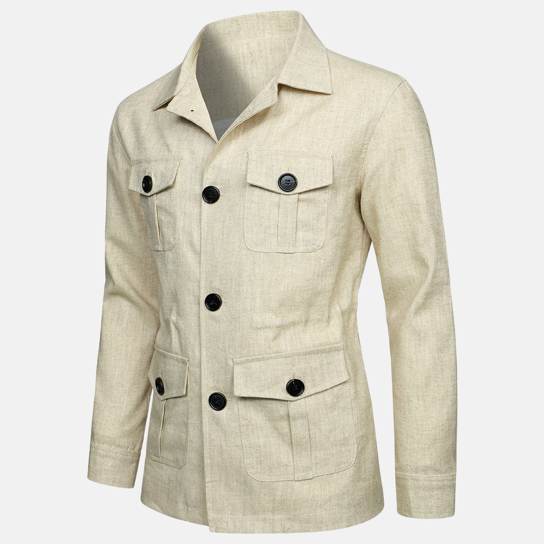 Veste Masculina Elegante Vince – Estilo Clássico com Múltiplos Bolsos e Fecho de Botões