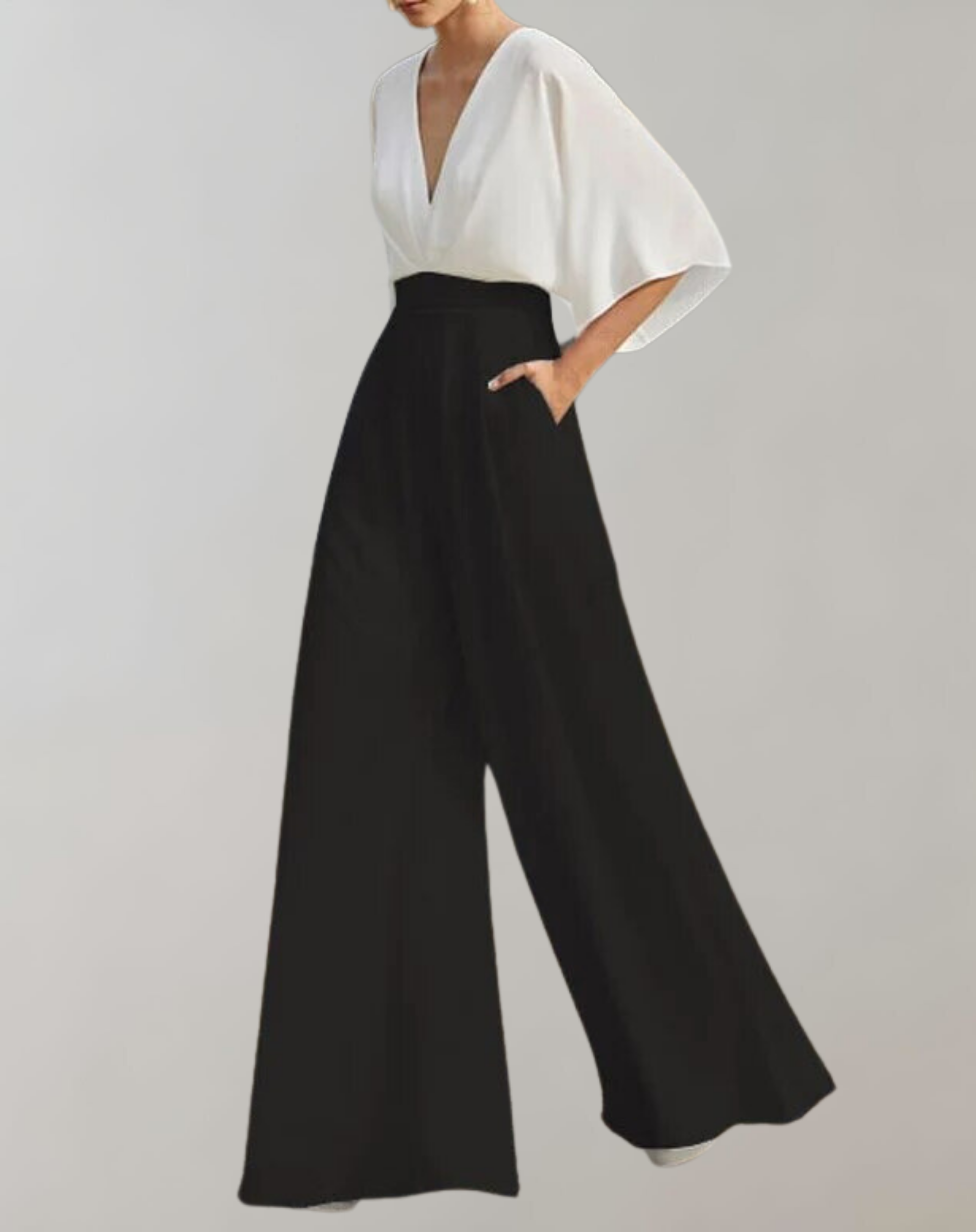 Suzette Combinaison Femme – Elegant dragt med dyb udskæring og vide ben til et raffineret look