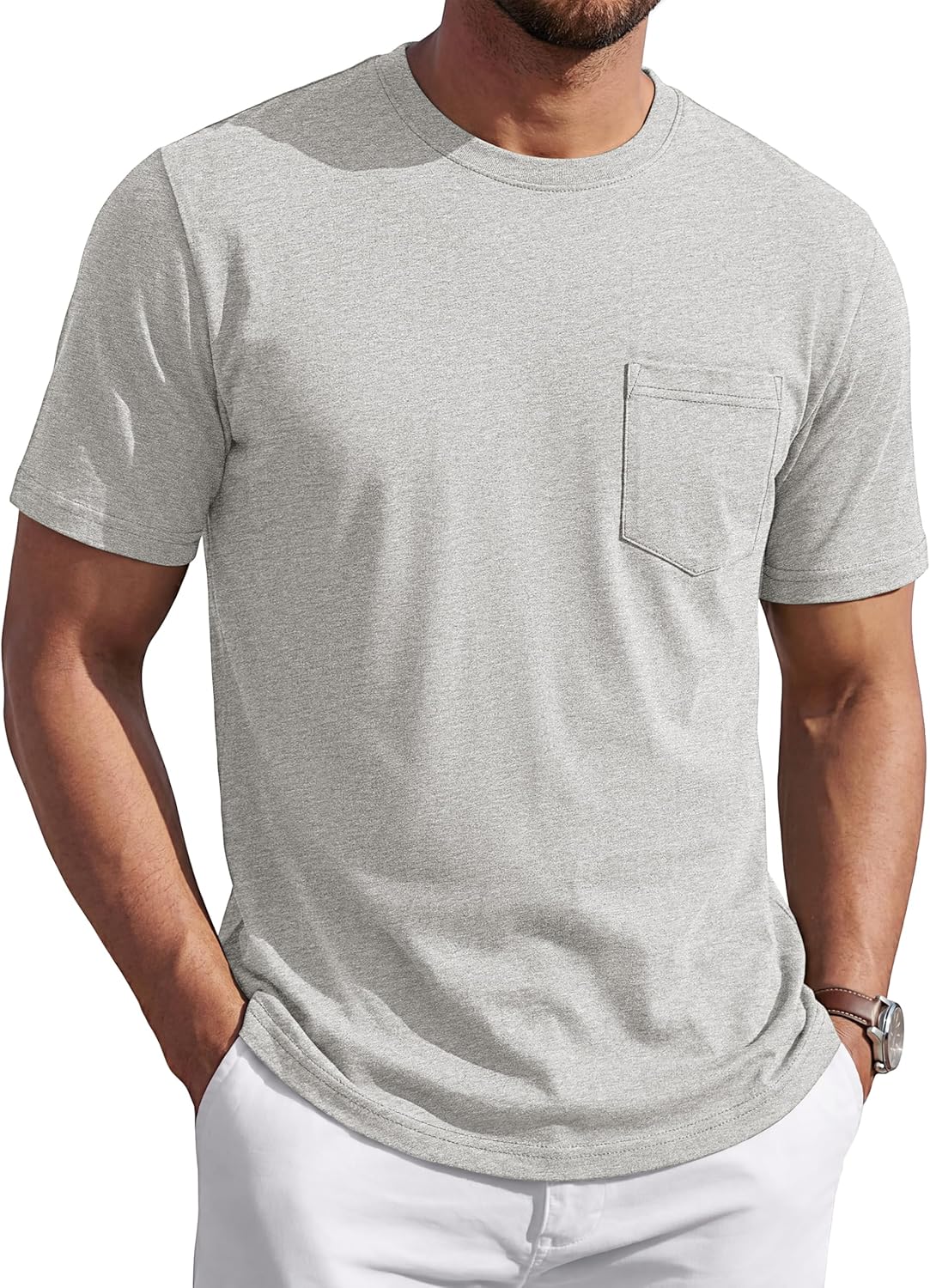 Leonardo T-Shirt Homme – T-Shirt Coton Doux avec Poche, Respirant & Casual Été