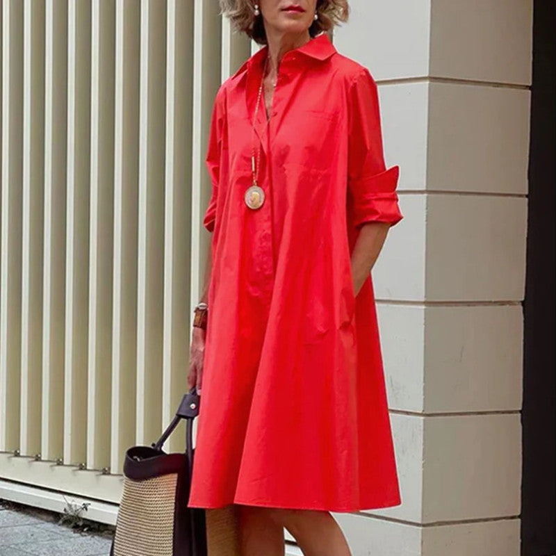 Brynlee Robe Chemise Femme – Élégante Robe A-Ligne à Manches Longues pour Bureau & Loisirs