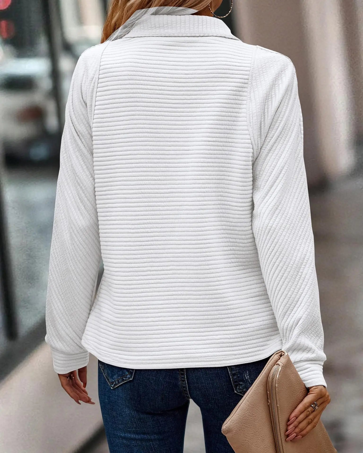 Leyna Pull en Maille Côtelée Femme – Lehký a měkký top s elegantním zipovým límcem