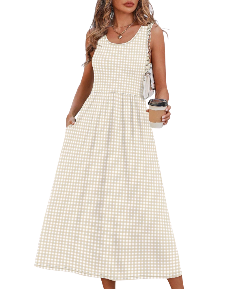 Jensy Robe Midi Femme – Robe A-Line Fluide avec Poches, Taille Empire & Coupe Élégante Été