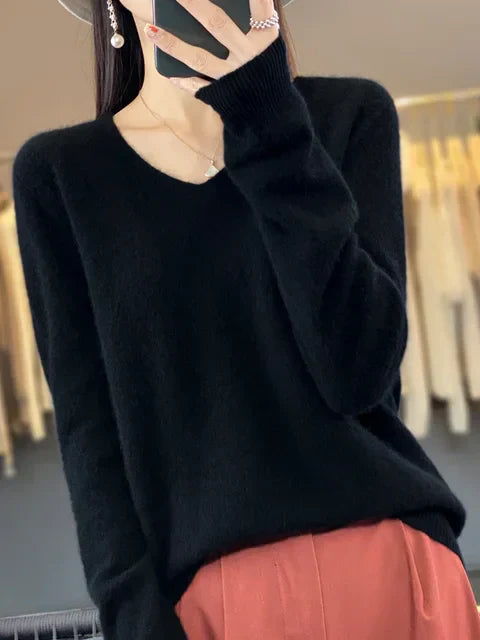 Lily Pull Femme – Pull Col V Élégant avec Détails Froncés & Maille Douce Confortable