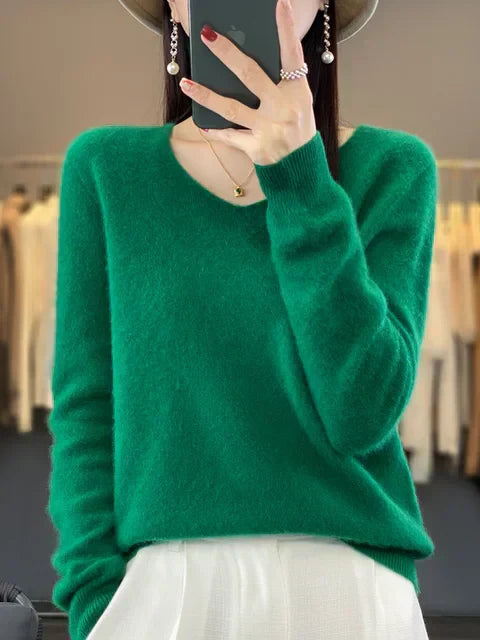 Lily Pull Femme – Pull Col V Élégant avec Détails Froncés & Maille Douce Confortable