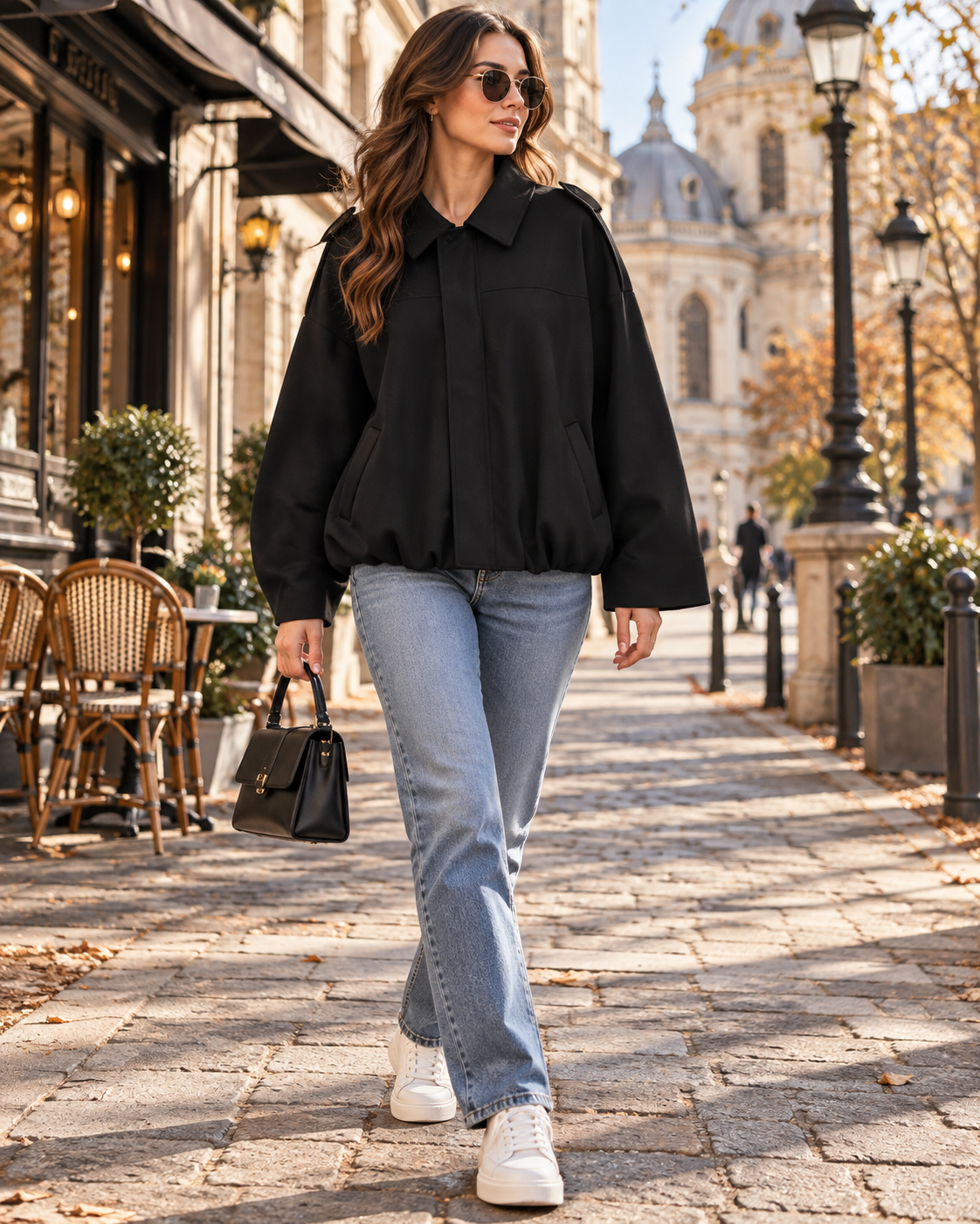 Wynona Kurze Oversize-Damen-Bomberjacke aus Velourslederimitat mit Fledermausärmeln