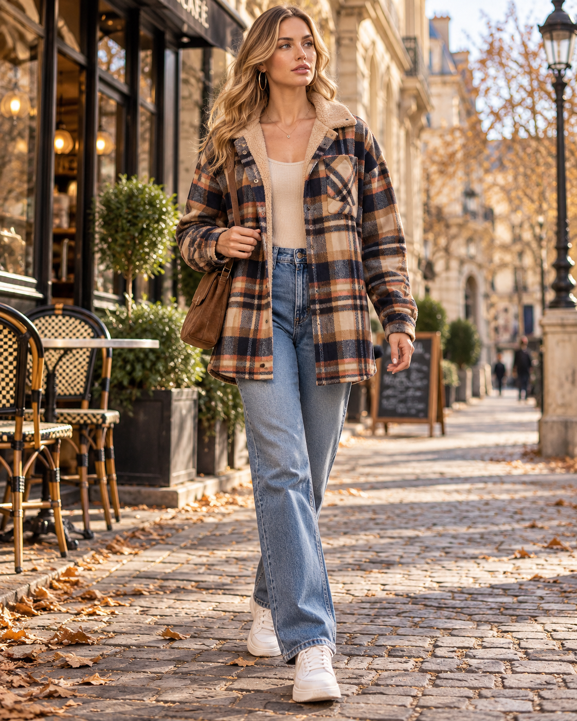 Yana Oversize-Damenhemdjacke mit Karomuster, Kapuze, Knöpfen und Brusttasche