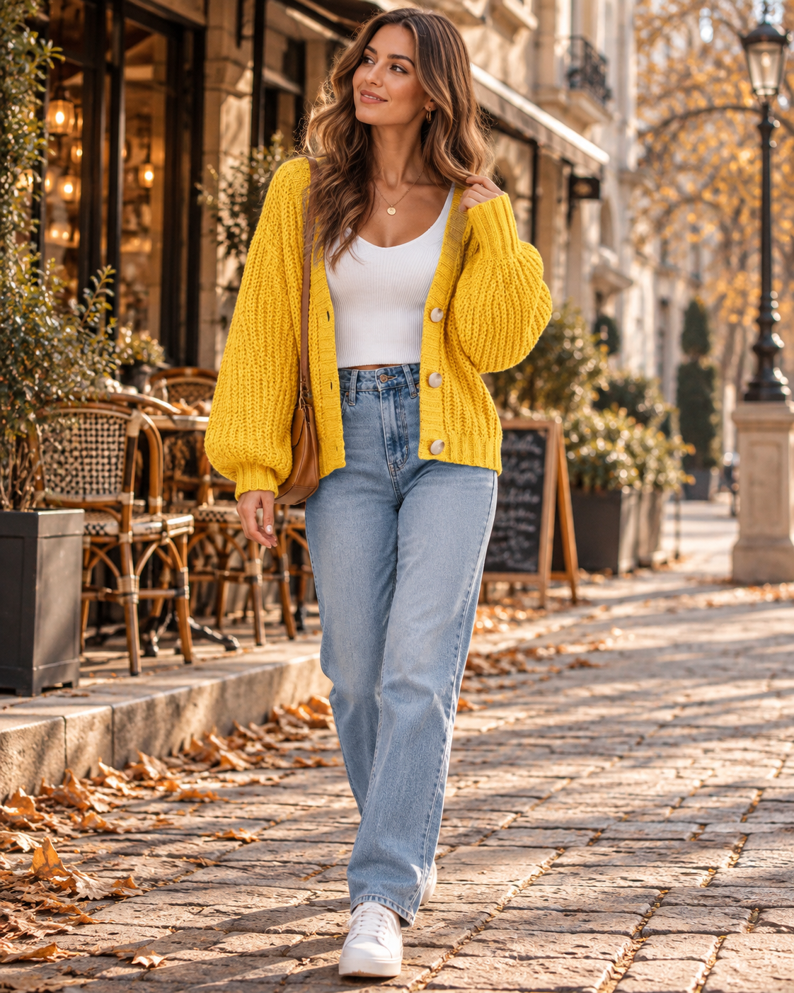 Dámský oversized kardigan Amara z hrubého úpletu s výstřihem do V a knoflíky v ležérním stylu