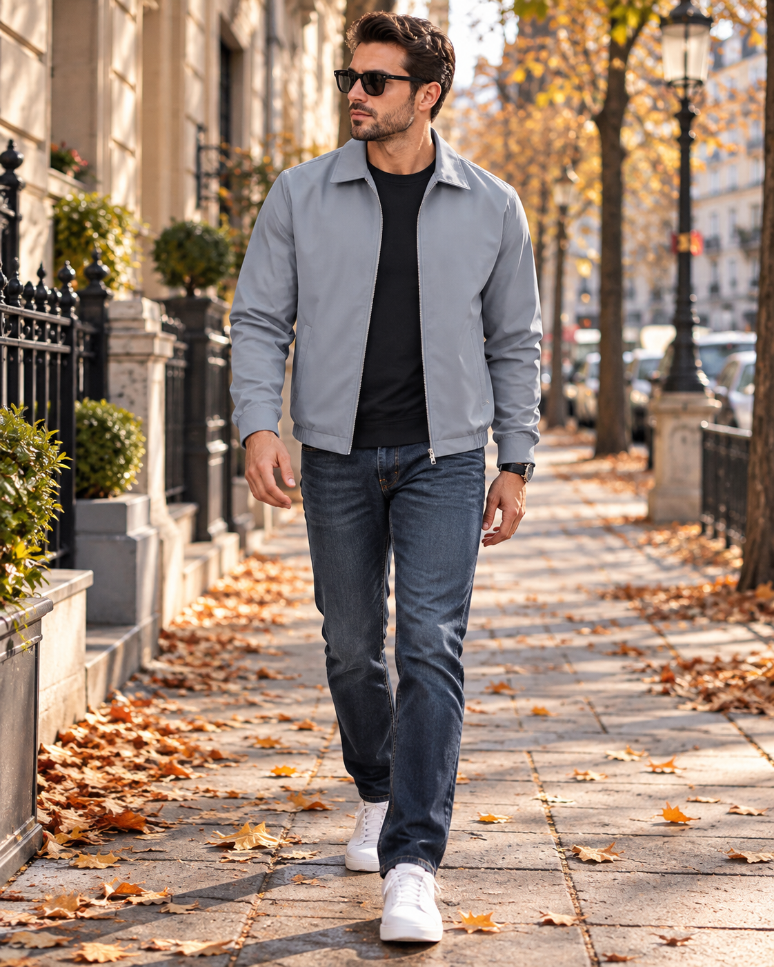 Samuel Leichte Herren-Windjacke mit Reißverschluss, Umlegekragen und Taschen mit Verschluss