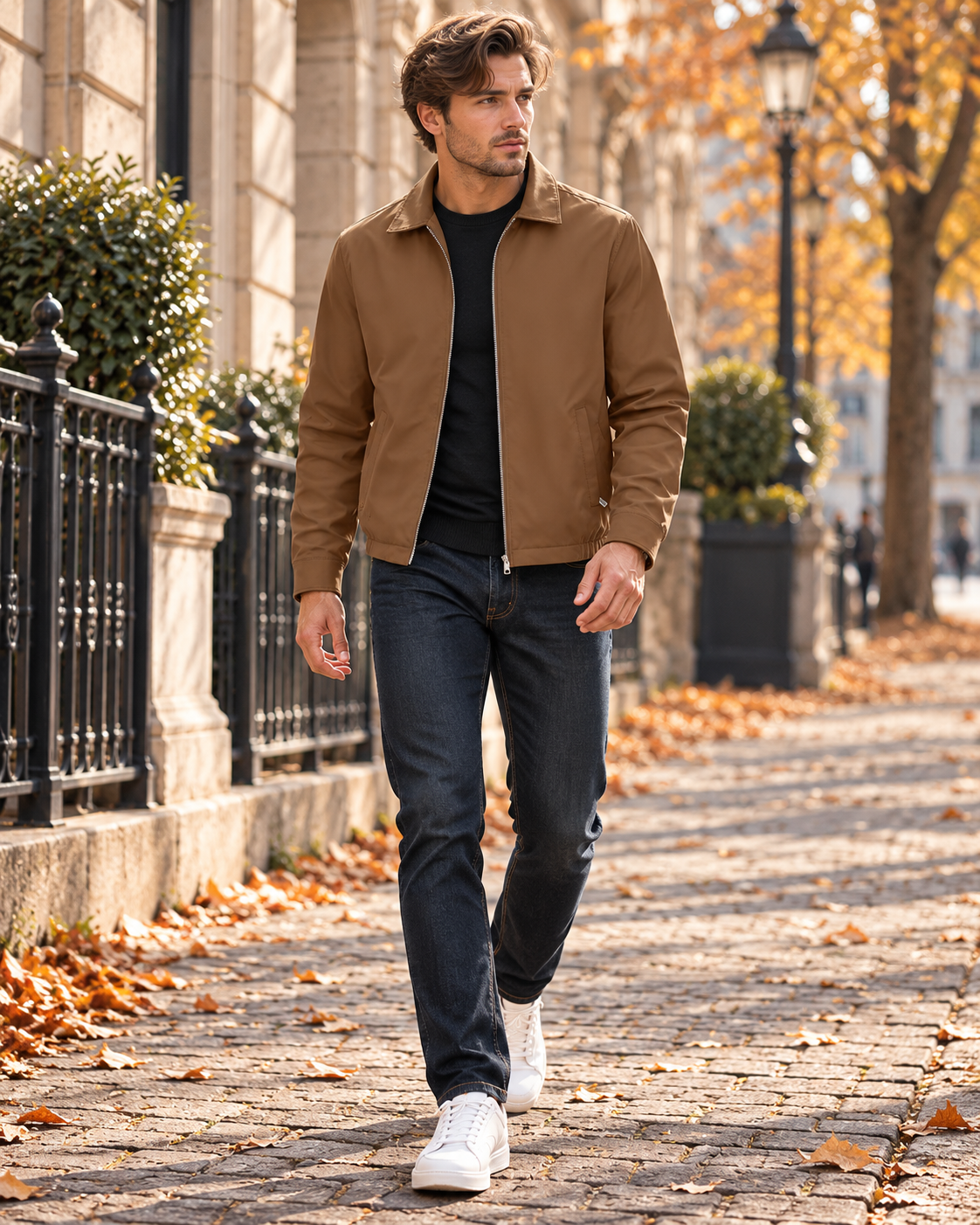 Samuel Leichte Herren-Windjacke mit Reißverschluss, Umlegekragen und Taschen mit Verschluss