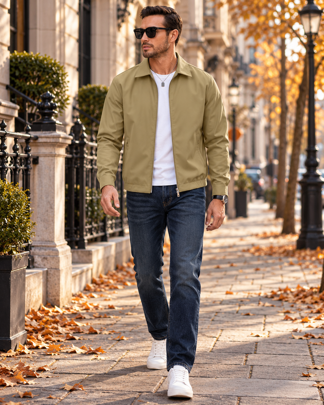 Samuel Leichte Herren-Windjacke mit Reißverschluss, Umlegekragen und Taschen mit Verschluss