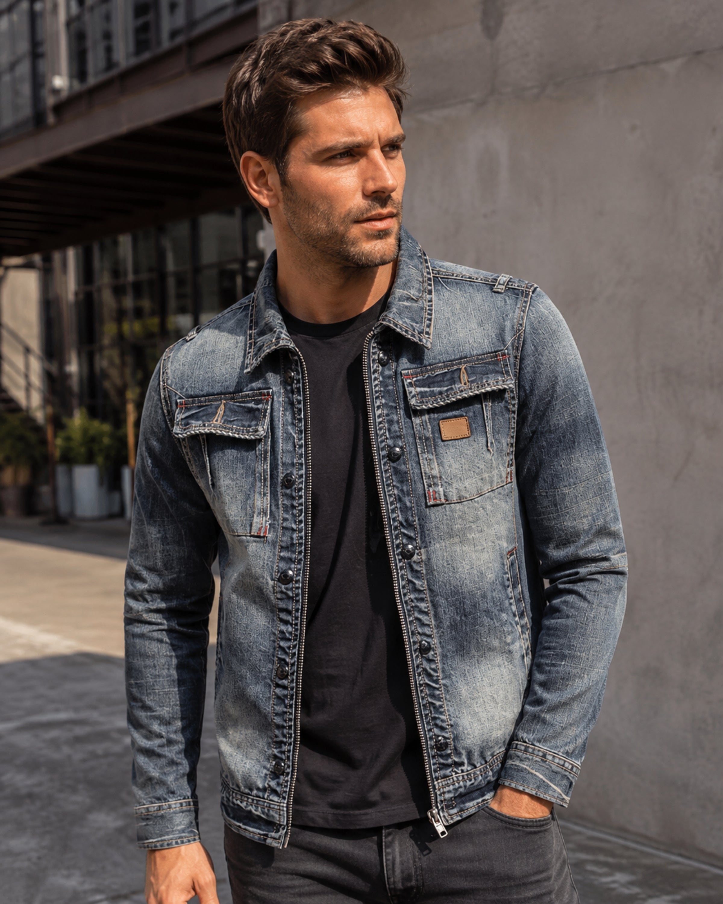 Męska kurtka jeansowa retro Zayn – klasyczny krój z długimi rękawami w stylu vintage