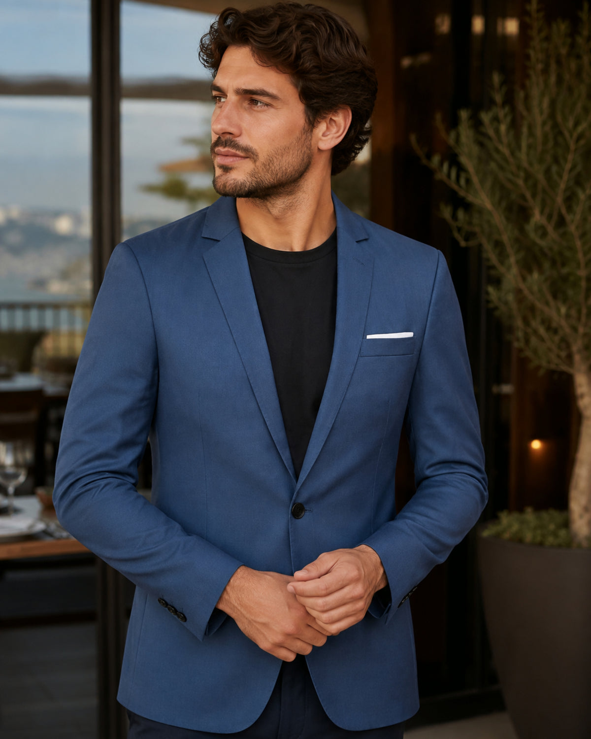 Harvey Blazer Férfi – Elegáns Klasszikus Slim Fit Zakó Vágott Gallérral és Stílusos Befejezéssel