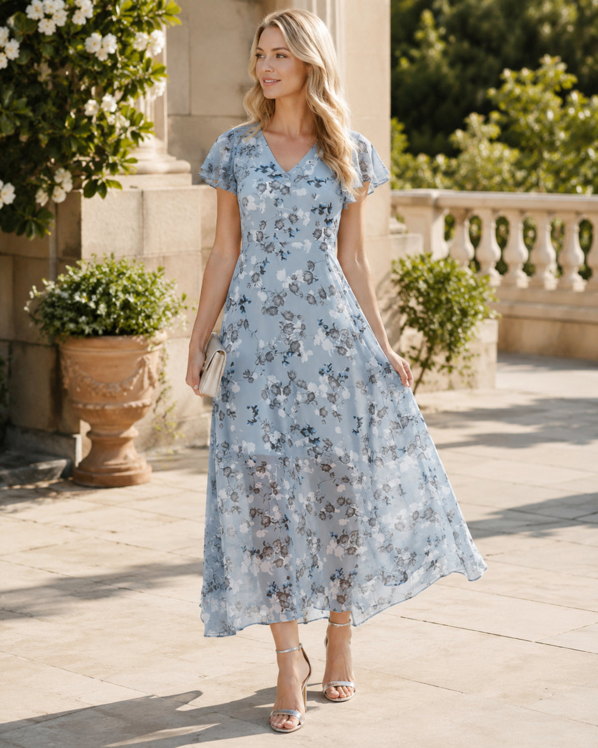 Robe Ina for Women – Elegant Chiffon Dress with Ruffles & Airy Cut for Summer or Parties