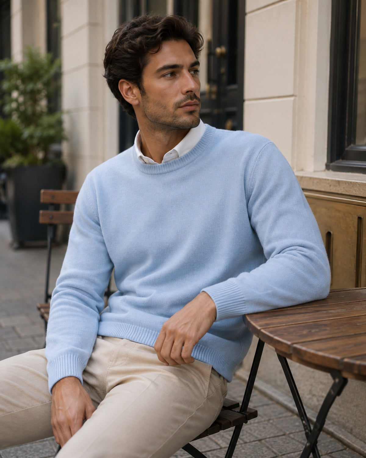 Richard Pull Homme Col Rond – Bleu Ciel Elegant & Pohodlný v Kašmírové Směsi Vlny
