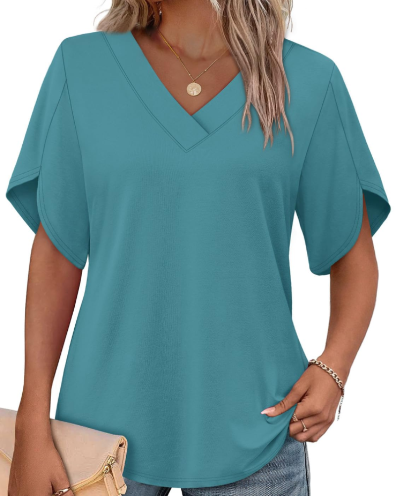 Ayla Top Femme – Bluse mit V-Ausschnitt und eleganten Flügelärmeln, luftiger Sommer-Schnitt
