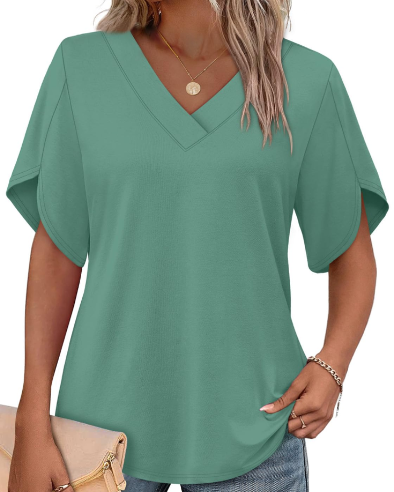 Ayla Top Femme – Bluse mit V-Ausschnitt und eleganten Flügelärmeln, luftiger Sommer-Schnitt