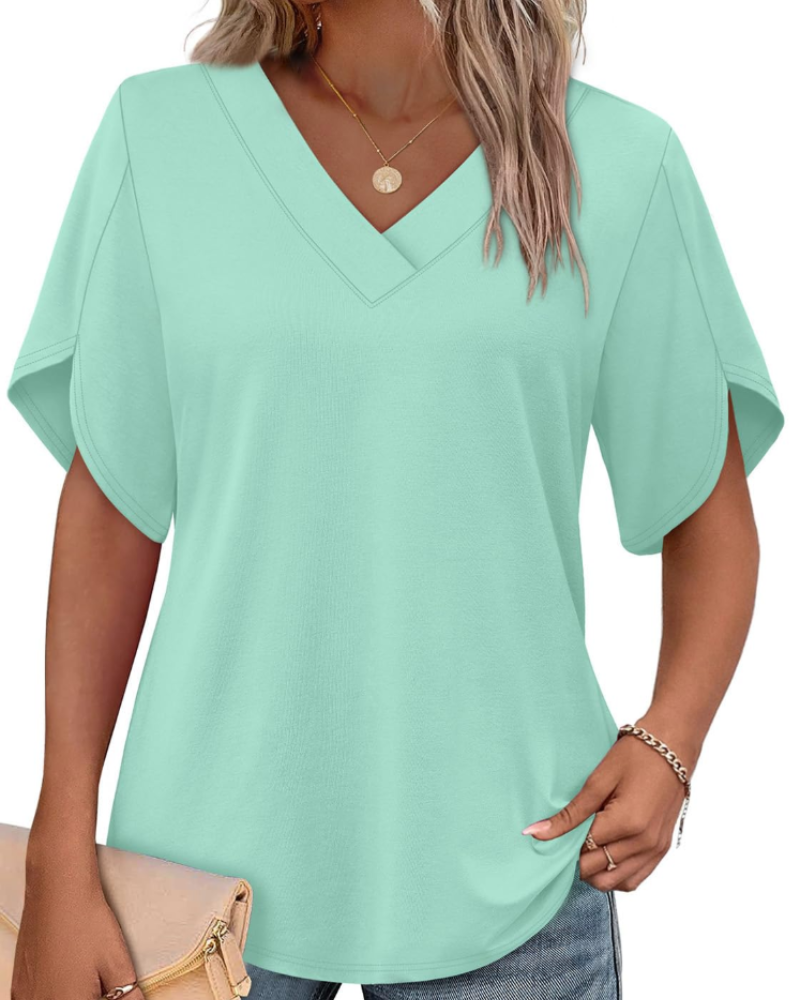 Ayla Top Femme – Bluse mit V-Ausschnitt und eleganten Flügelärmeln, luftiger Sommer-Schnitt